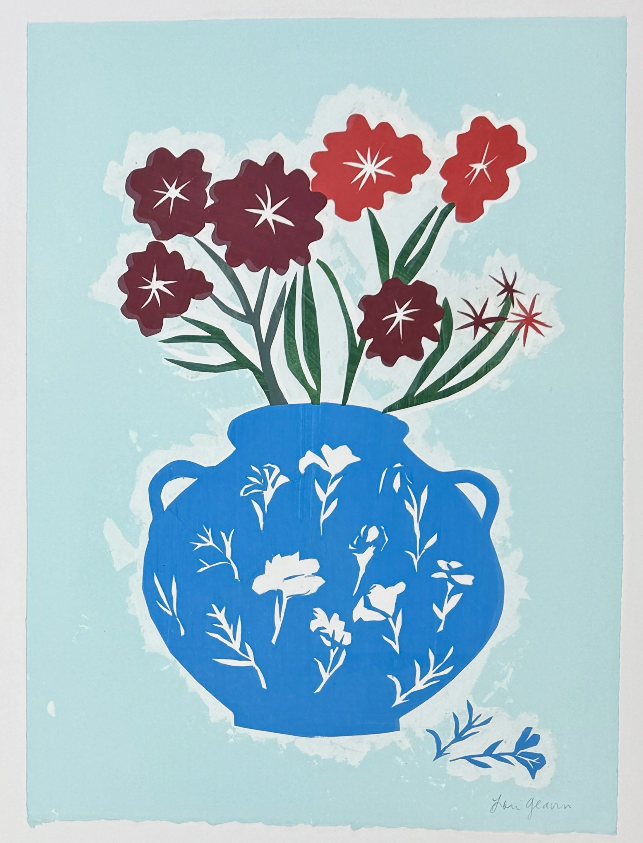  Blue Flower Pot , 2026 Monotype Image and Paper Size: 20 x 15 inches Unique 
