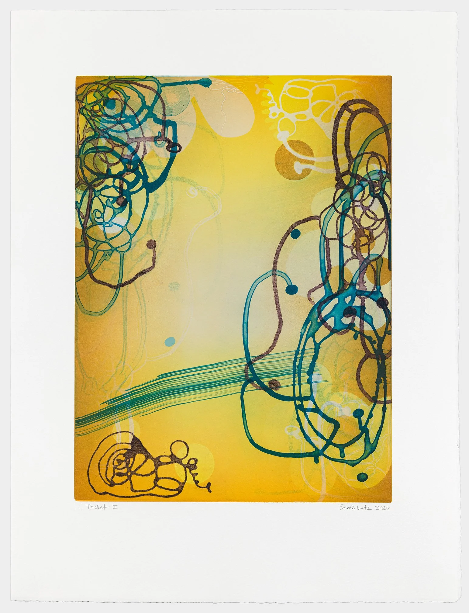   Thicket I , 2026 Monotype with Intaglio &amp; Pochoir Image size: 20 x 15 inches Paper size: 27 1/2 x 21 inches Series of 17 Unique 