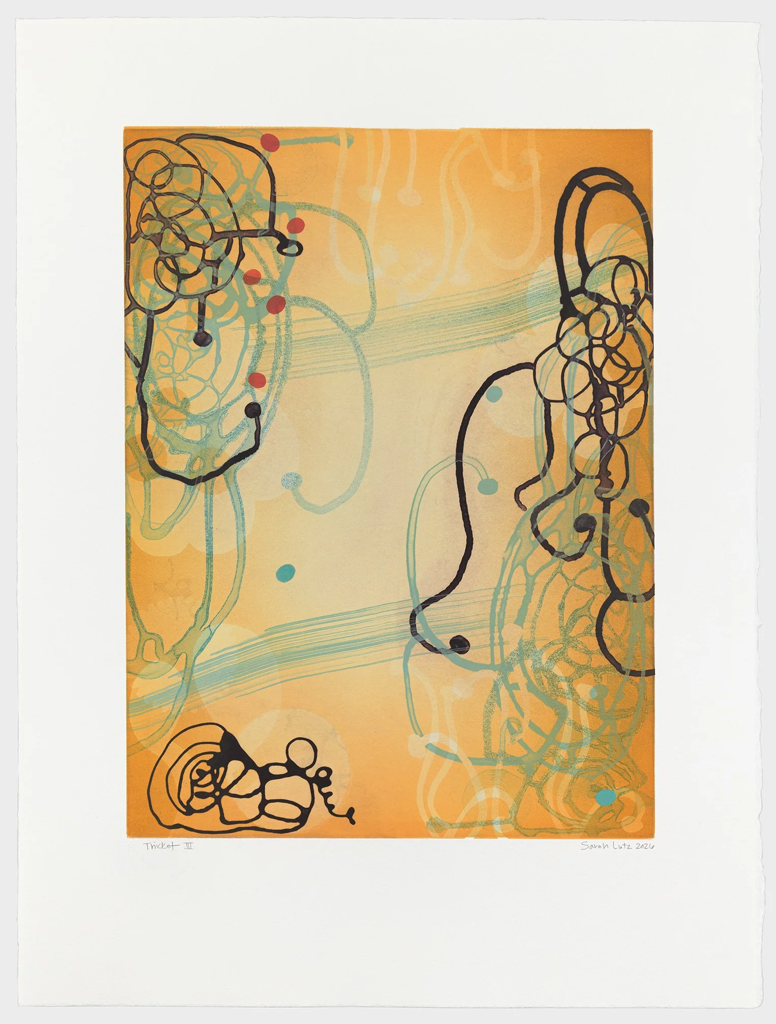   Thicket III , 2026 Monotype with Intaglio &amp; Pochoir Image size: 20 x 15 inches Paper size: 27 1/2 x 21 inches Series of 17 Unique 