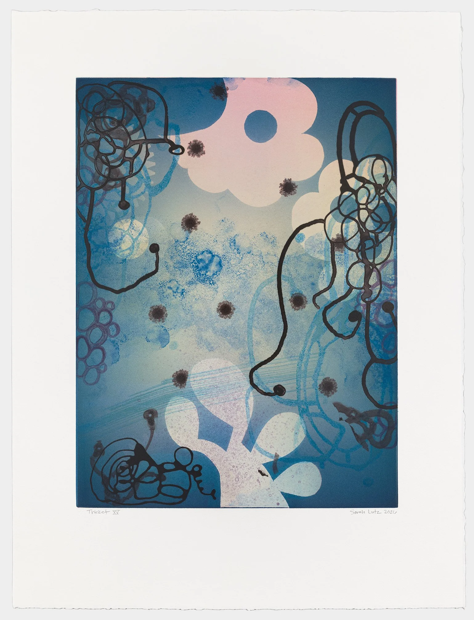   Thicket XV , 2026 Monotype with Intaglio &amp; Pochoir Image size: 20 x 15 inches Paper size: 27 1/2 x 21 inches Series of 17 Unique 