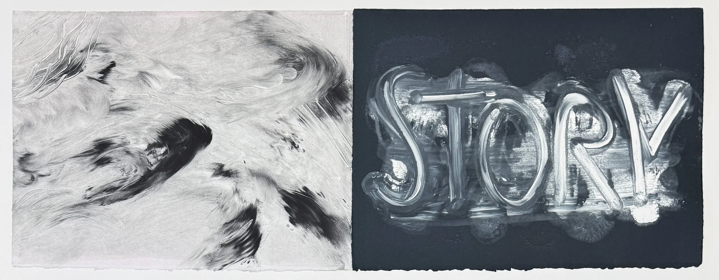   Untitled (Diptych Story) , 2026 Monotype Image and paper size: 11 x 30 inches Unique 