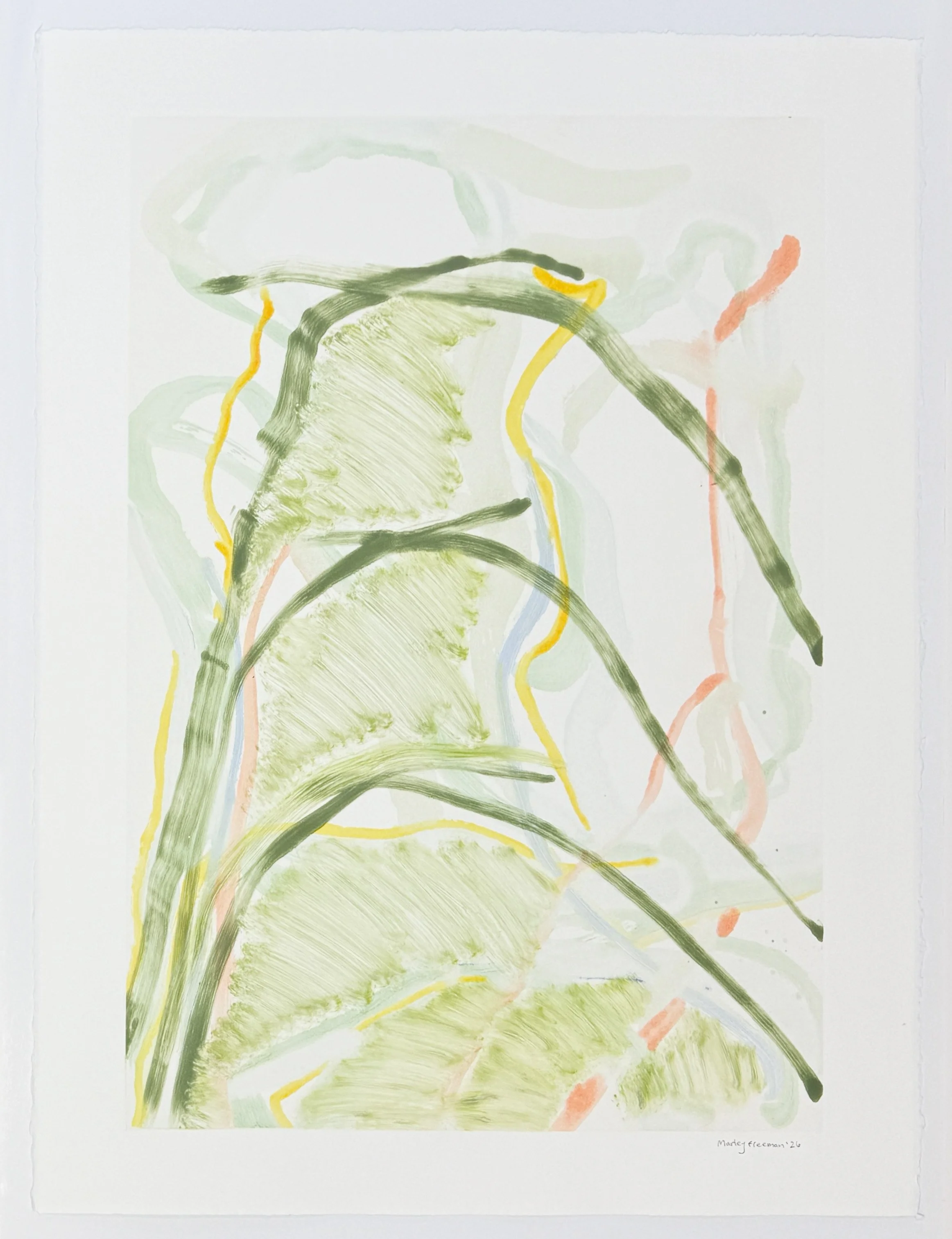   the air is heavy and your hair is long , 2026 Monotype Image size: 25 3/4 x 17 3/4 inches Paper size: 30 x 22 1/2 inches Unique 