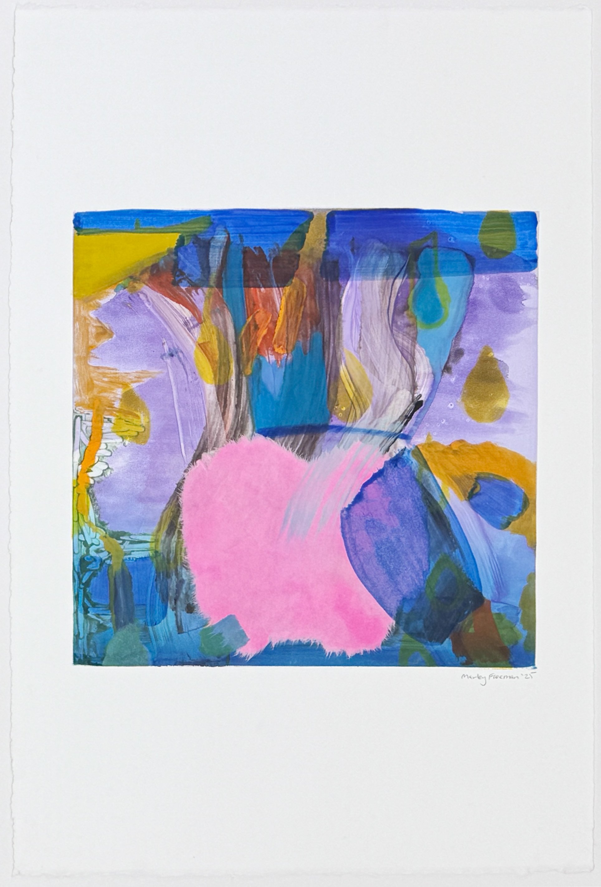   Untitled XXXII , 2026 Monotype with hand coloring and chine collé Image size: 12 x 11 3/4 inches Paper size: 22 1/2 x 15 inches Unique 