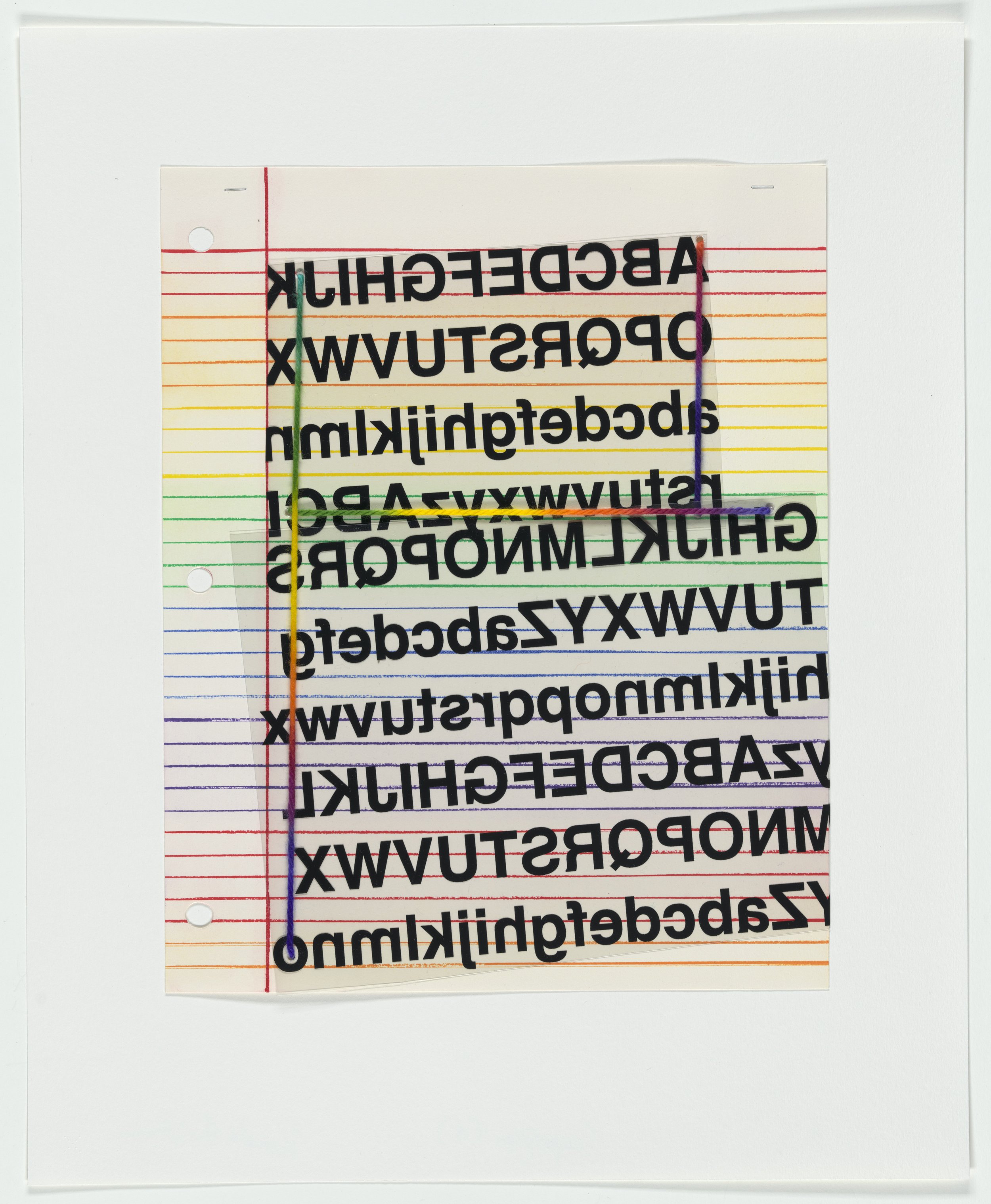   Composition (L),  2026 Etching and screenprint on mylar, with staples and hand-dyed yarn Image size: 18 1/4 × 14 5/8 inches Paper size: 25 1/2 × 20 3/4 inches 