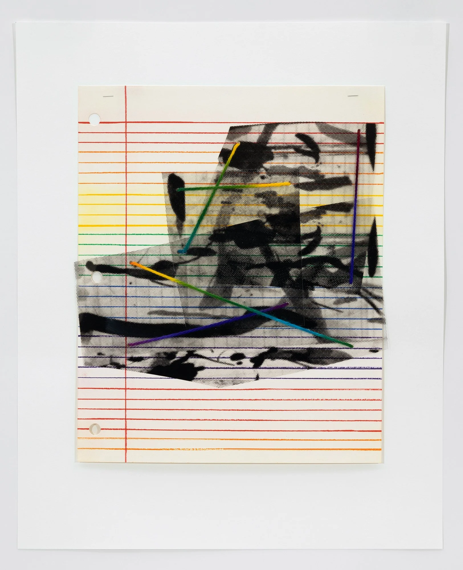   Composition (G) , 2026 Etching and screenprint on mylar, with staples and hand-dyed yarn Image size: 18 1/4 x 14 5/8 inches Paper size: 25 1/2 x 20 3/4 inches Edition: 1/3 Varied edition of 3 