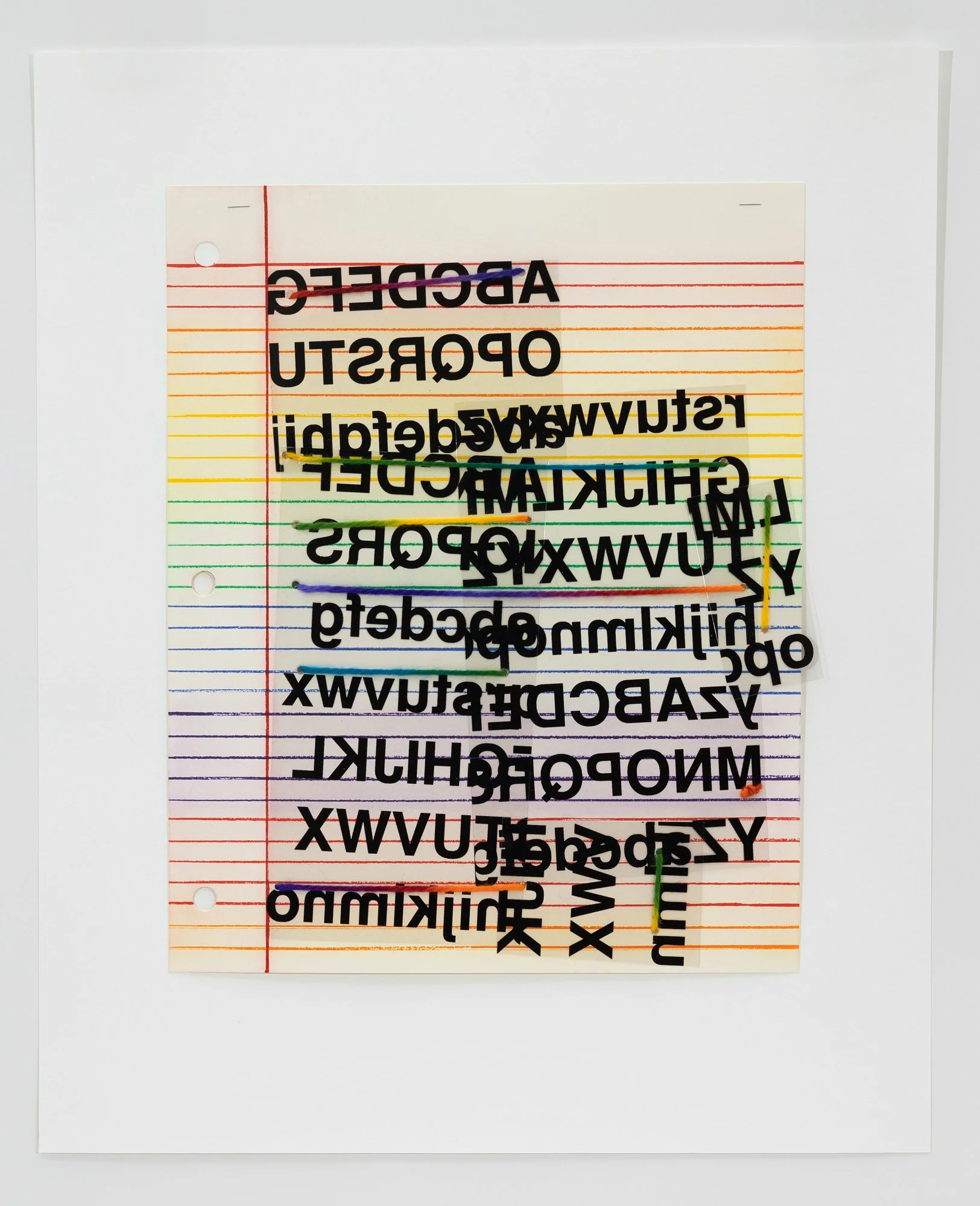   Composition (L) , 2026 Etching and screenprint on mylar, with staples and hand-dyed yarn Image size: 18 1/4 x 14 5/8 inches Paper size: 25 1/2 x 20 3/4 inches Edition: 1/3 Varied edition of 3 