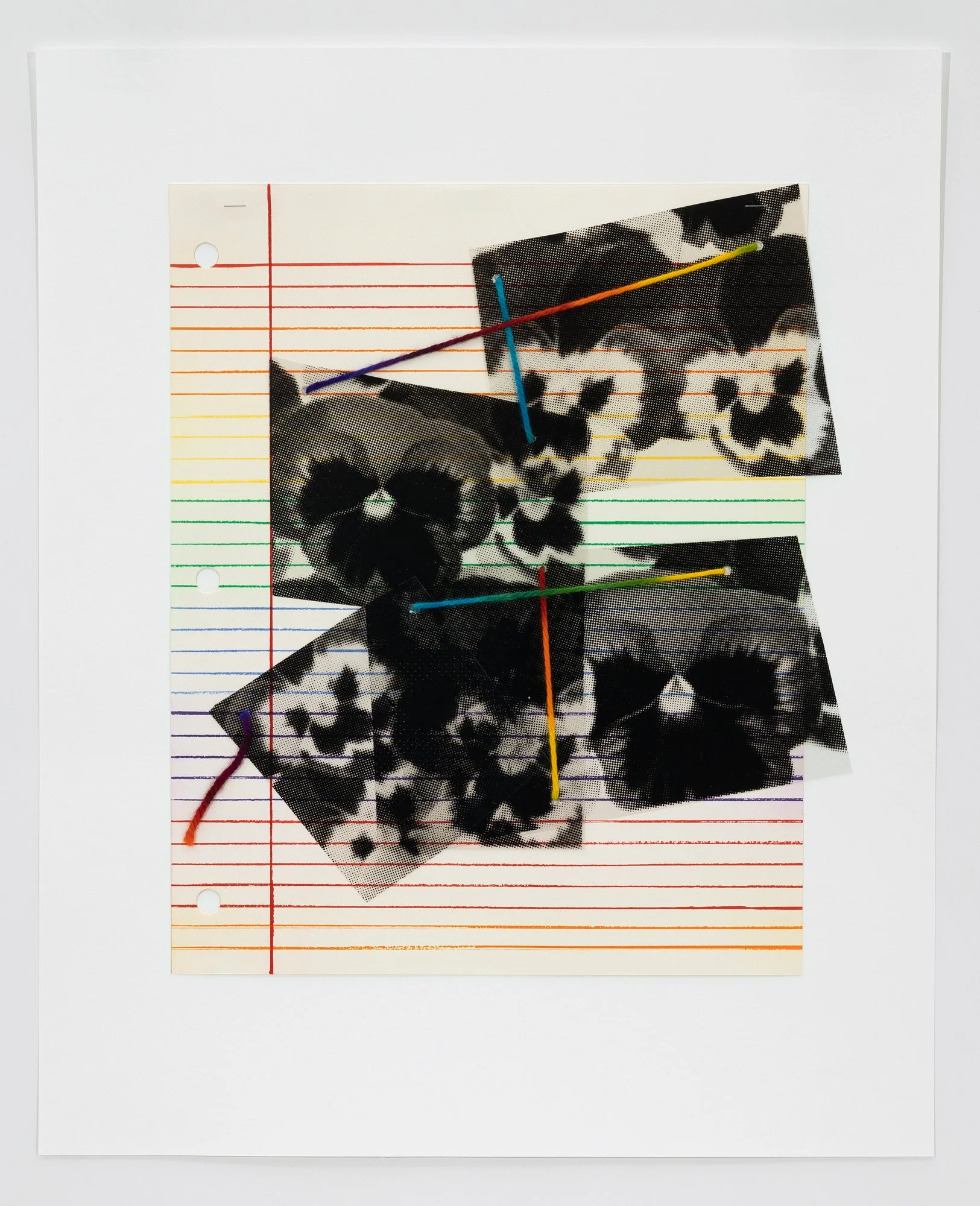   Composition (P) , 2026 Etching and screenprint on mylar, with staples and hand-dyed yarn Image size: 18 1/4 x 14 5/8 inches Paper size: 25 1/2 x 20 3/4 inches Edition: 2/3 Varied edition of 3 
