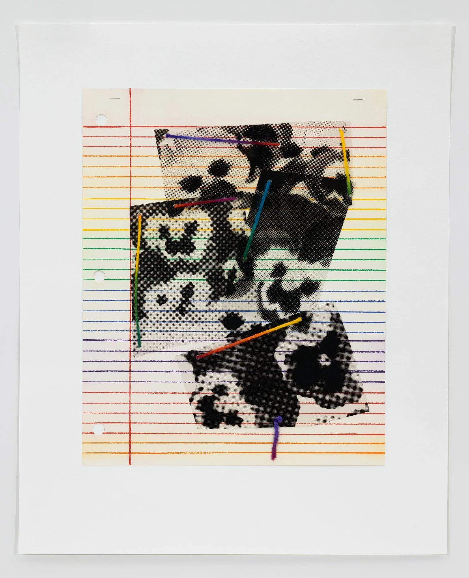   Composition (P) , 2026 Etching and screenprint on mylar, with staples and hand-dyed yarn Image size: 18 1/4 x 14 5/8 inches Paper size: 25 1/2 x 20 3/4 inches Edition: 3/3 Varied edition of 3 