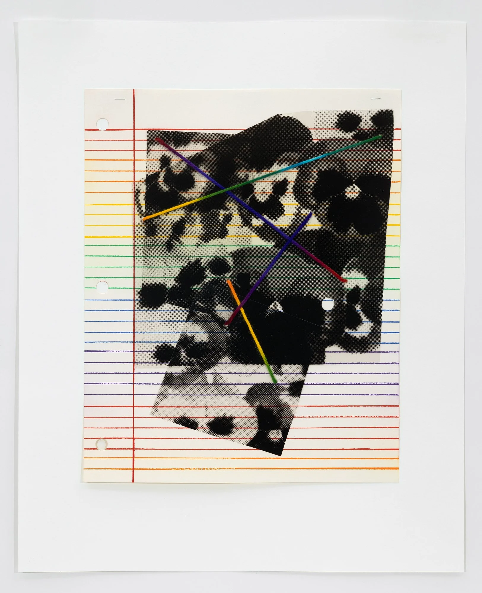   Composition (P) , 2026 Etching and screenprint on mylar, with staples and hand-dyed yarn Image size: 18 1/4 x 14 5/8 inches Paper size: 25 1/2 x 20 3/4 inches Edition: 1/3 Varied edition of 3 