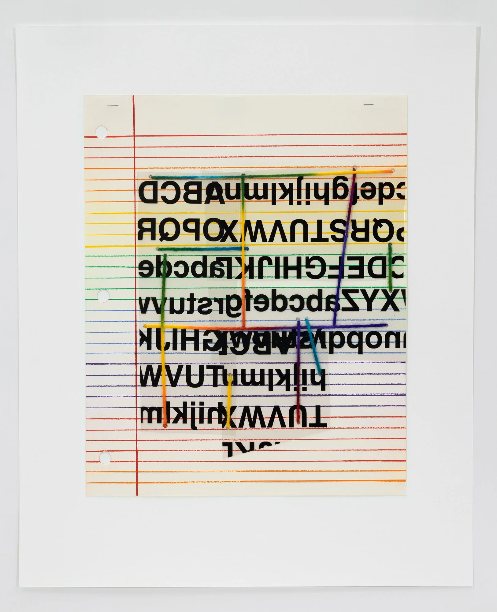   Composition (L) , 2026 Etching and screenprint on mylar, with staples and hand-dyed yarn Image size: 18 1/4 x 14 5/8 inches Paper size: 25 1/2 x 20 3/4 inches Edition: 3/3 Varied edition of 3 