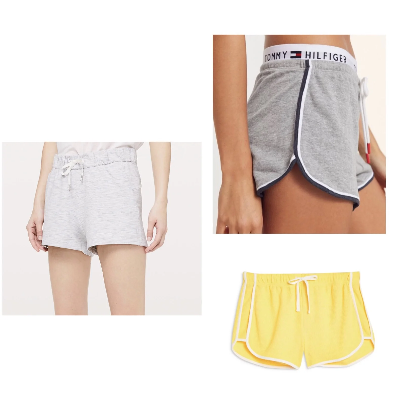 (Clockwise) 1. Lululemon On The Fly Short - $58 2. Tommy Hilfiger UO Retro Shorts - $39 3. Topshop Waffle Weave Runner Shorts - $18
