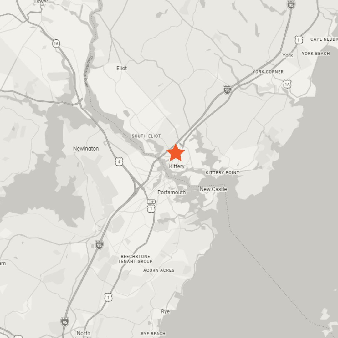 Map showing Ore Nell’s BBQ catering service area in Kittery, Maine and the Seacoast region