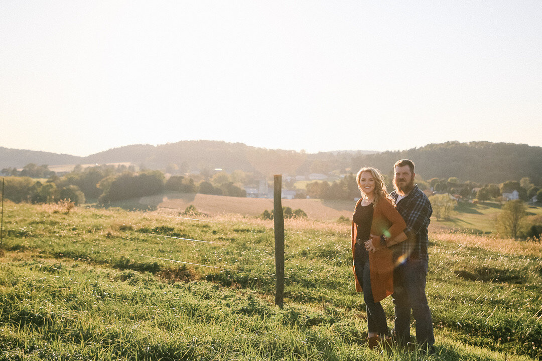 The views from Alyssa and Andrew's Glen Rock, PA engagement session at a family farm are nothing short of perfect. Photographed by Maryland Photographer, Melissa Joy Creative.