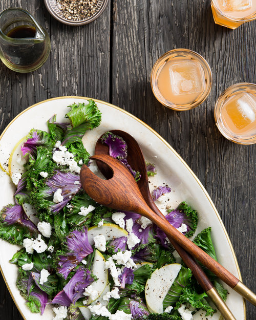 Toasted Salad Savoy with Pears and Goat Cheese