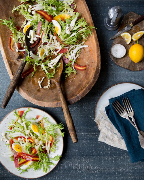 Meyer Lemon-Marinated Pioppini and Frisée Salad