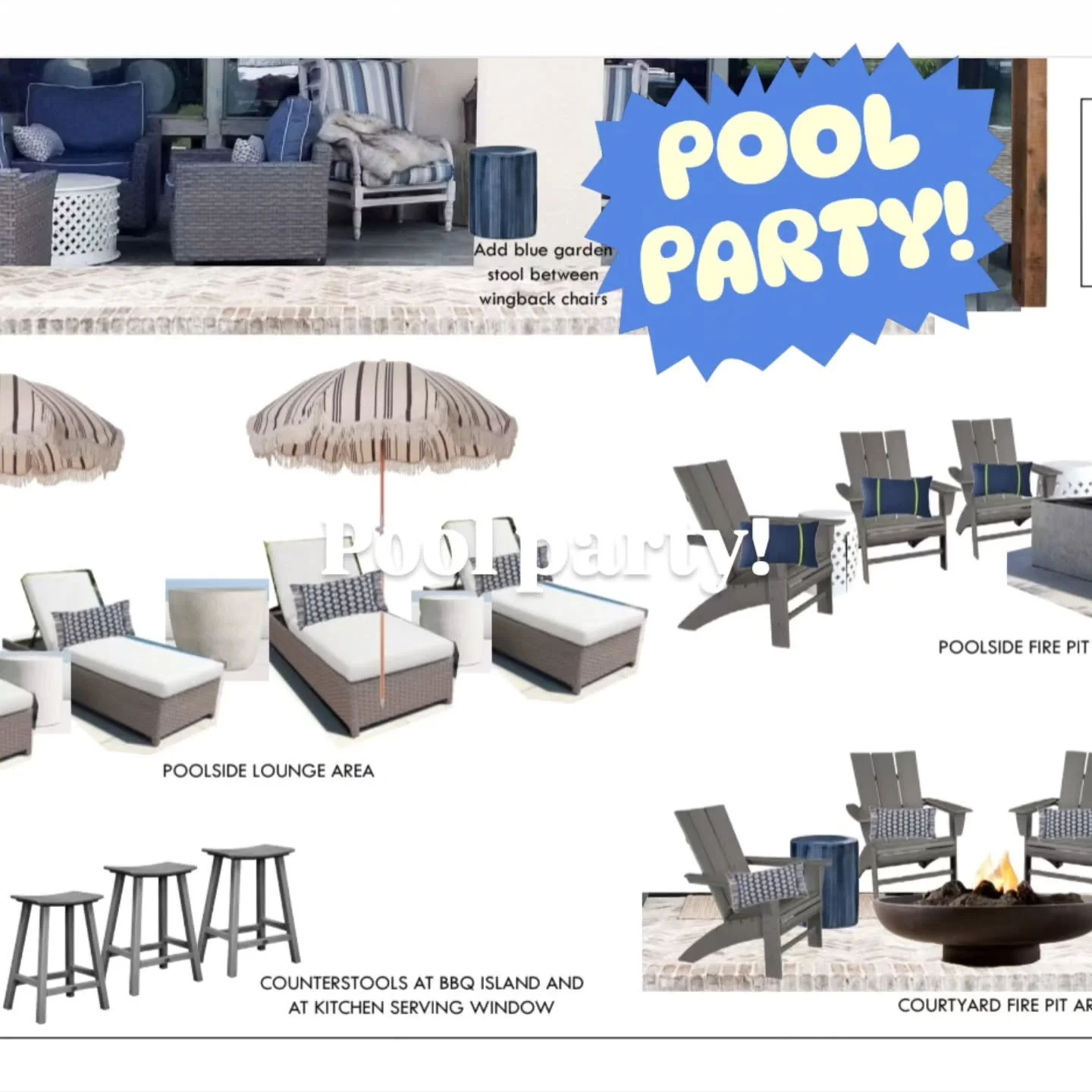 It's getting warm out there! It's time to freshen up your outdoor areas! Here's a mood board for a pool area I worked on. Kept some of the old and added some new 🩴😎🧋🌴

#poolside #outdoordesign #heatwave