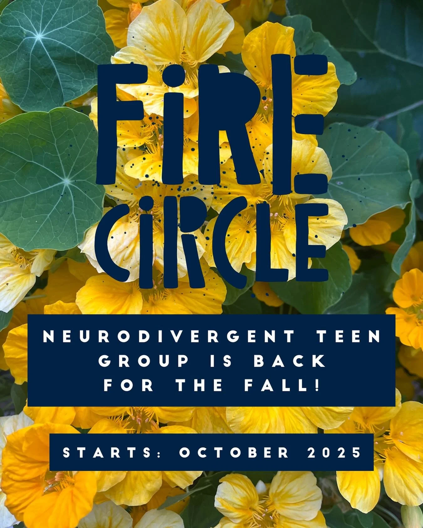 FIRE Circle, my neurodivergent teen group will be back for the fall sessions starting in October! Thursdays after school, possibly also a Wednesday group if we have the numbers. Send me an email for details and to get on the contact list to join us!