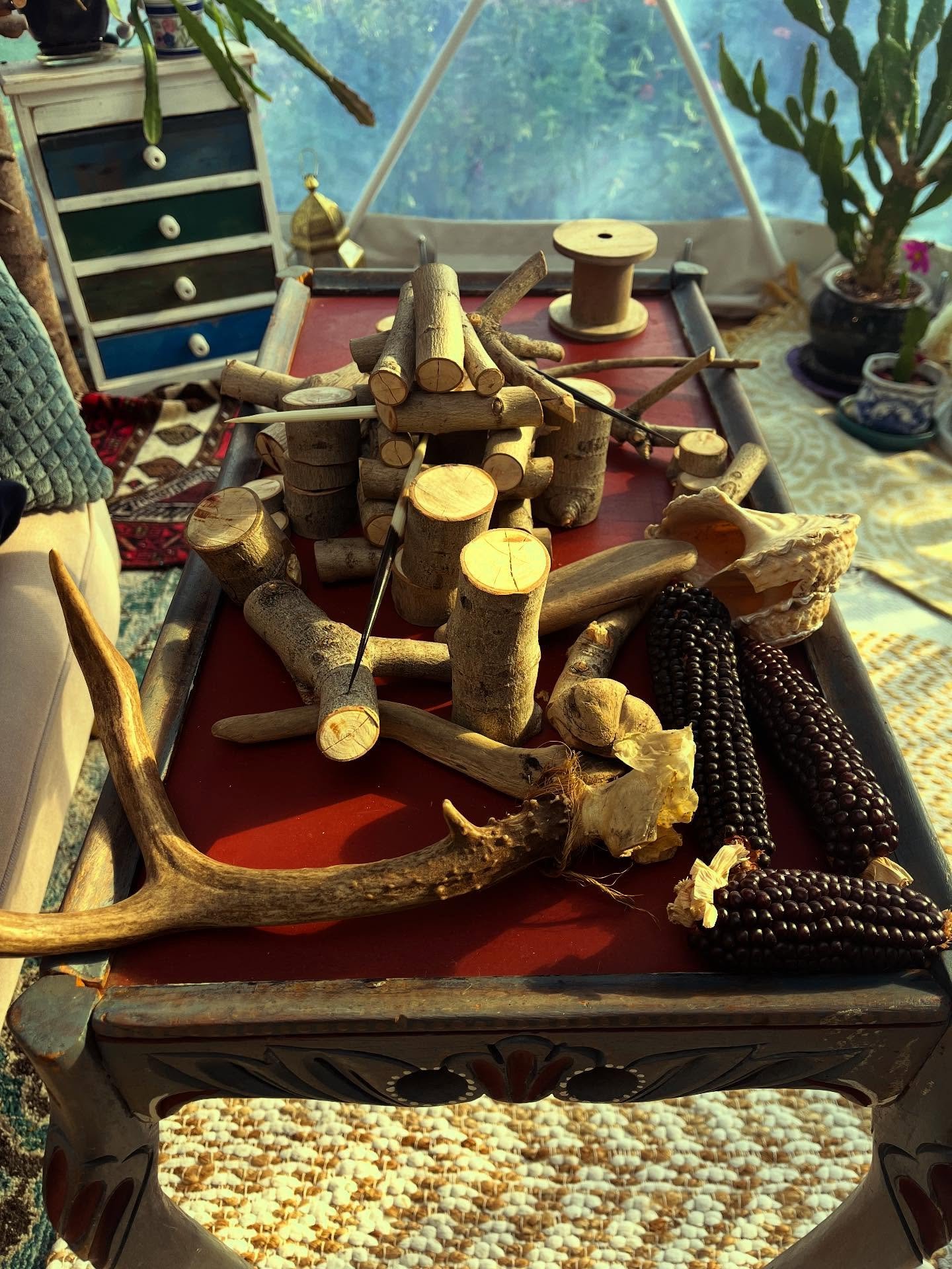 My client gave me permission to share with you a glimpse of an Ecotherapy activity! We used my Branch Blocks (blocks cut out of a large branch) and items from the Ecotherapy box (a box of many different types of nature items), for an experiential bui