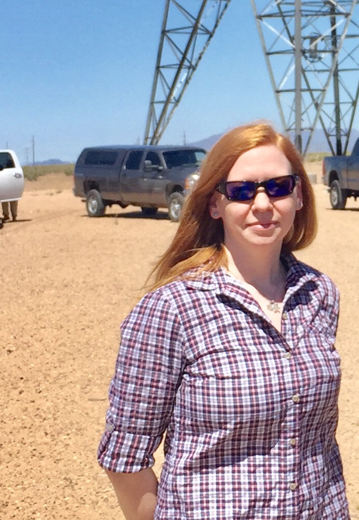 Jen in the field for the Ten West Link 500-kV transmission project being developed to facilitate solar interconnection to the grid near Blythe, CA