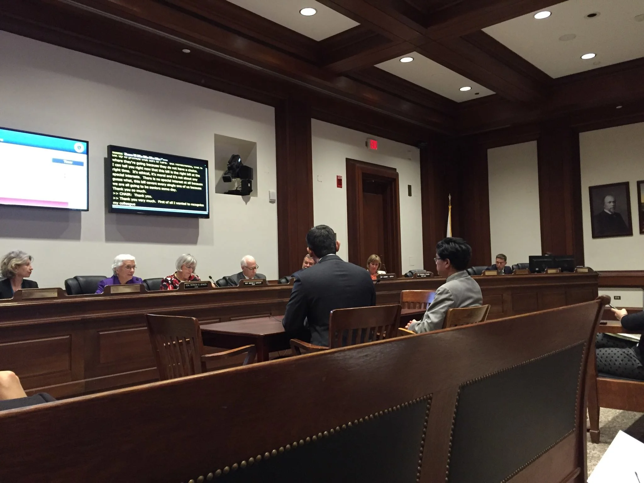 Testifying before the Joint Committee on Elder Affairs for his bill to broaden dental insurance coverage for seniors.