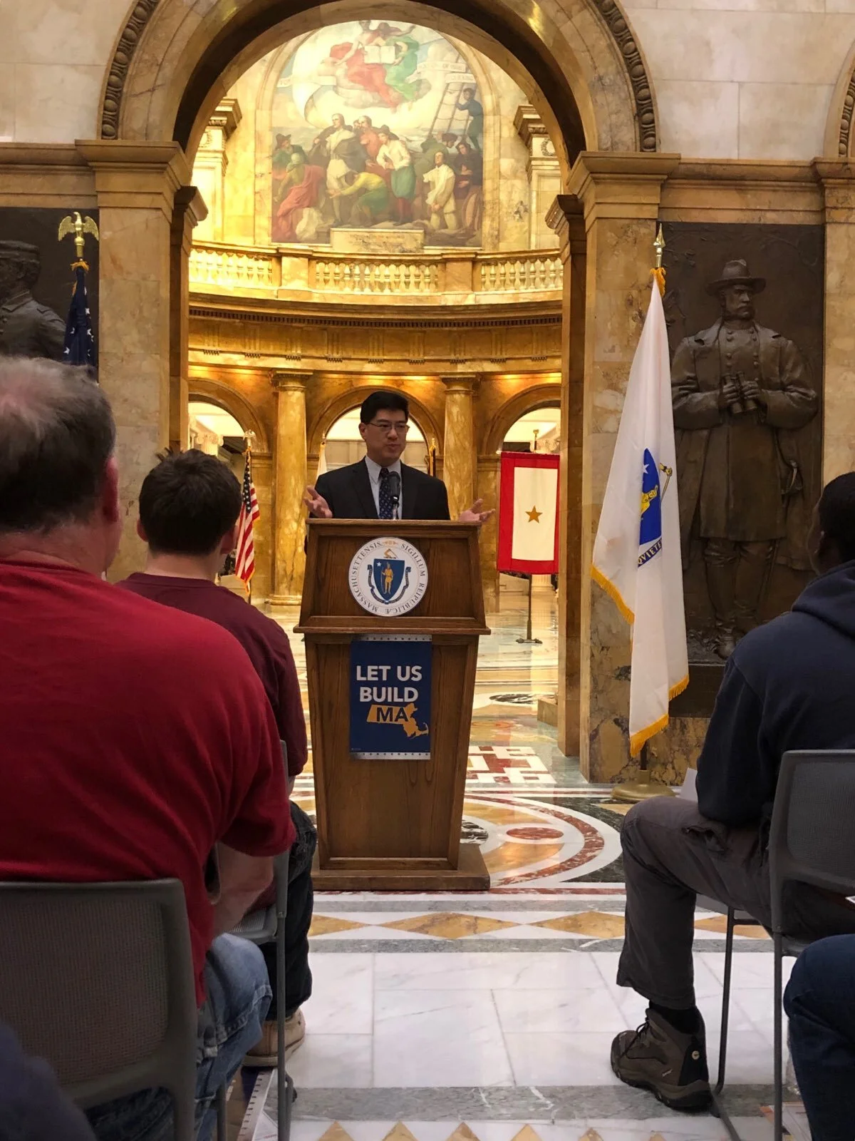Spoke in support of the Offsight Fabrication Lobby Day. I filed H.1599, An Act relative to compliance with the prevailing wage laws of the Commonwealth, to close a loophole and mandate contractors pay workers on public works projects a prevailing wage.