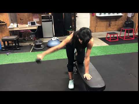 352. One arm shoulder lateral raises on bench