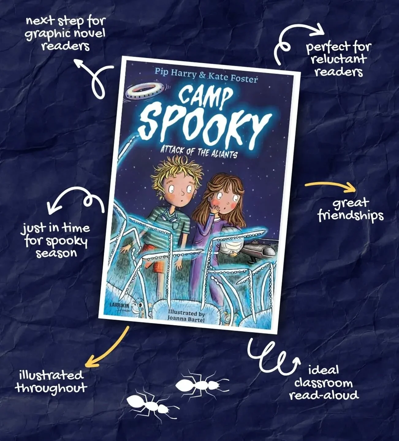 Camp Spooky: Attack of the Aliants by @piphaz and @kfosterauthor 👽🐜🛸 illustrated by @joanna_emily_illustrates 

Perfect amount of spooky and funny for curious 7+ readers! 

📖 Being chosen for the Sensational Sports Superstars of the Future Sports