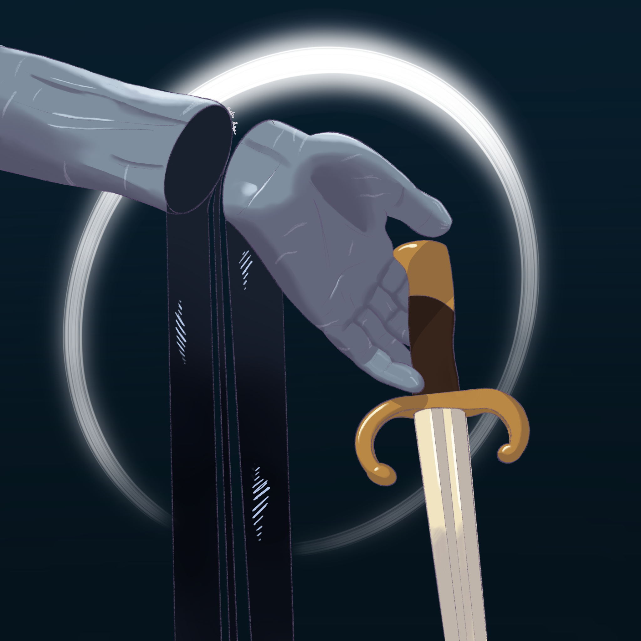  An album cover for one a D&amp;D character, meant to explore the end of their journey and what choosing to end that journey meant. 