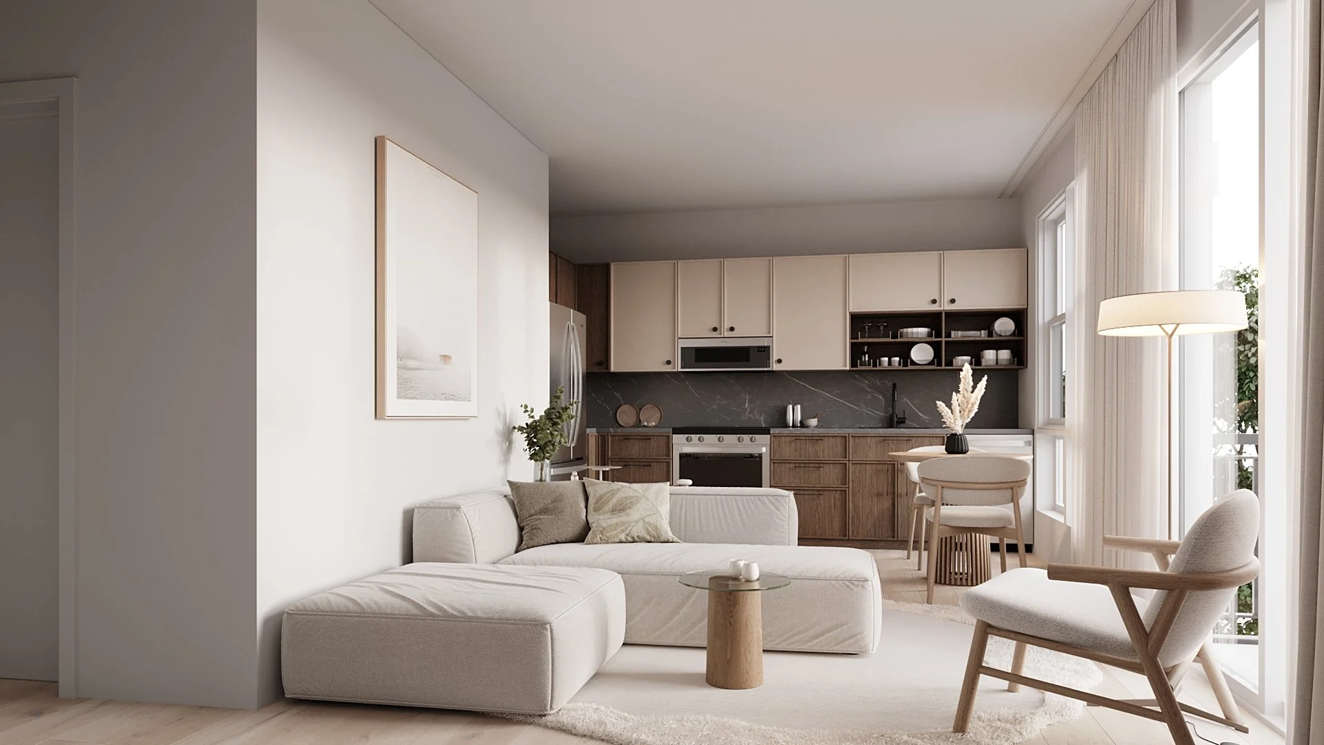Wolff Street Flats living room rendering, plan B