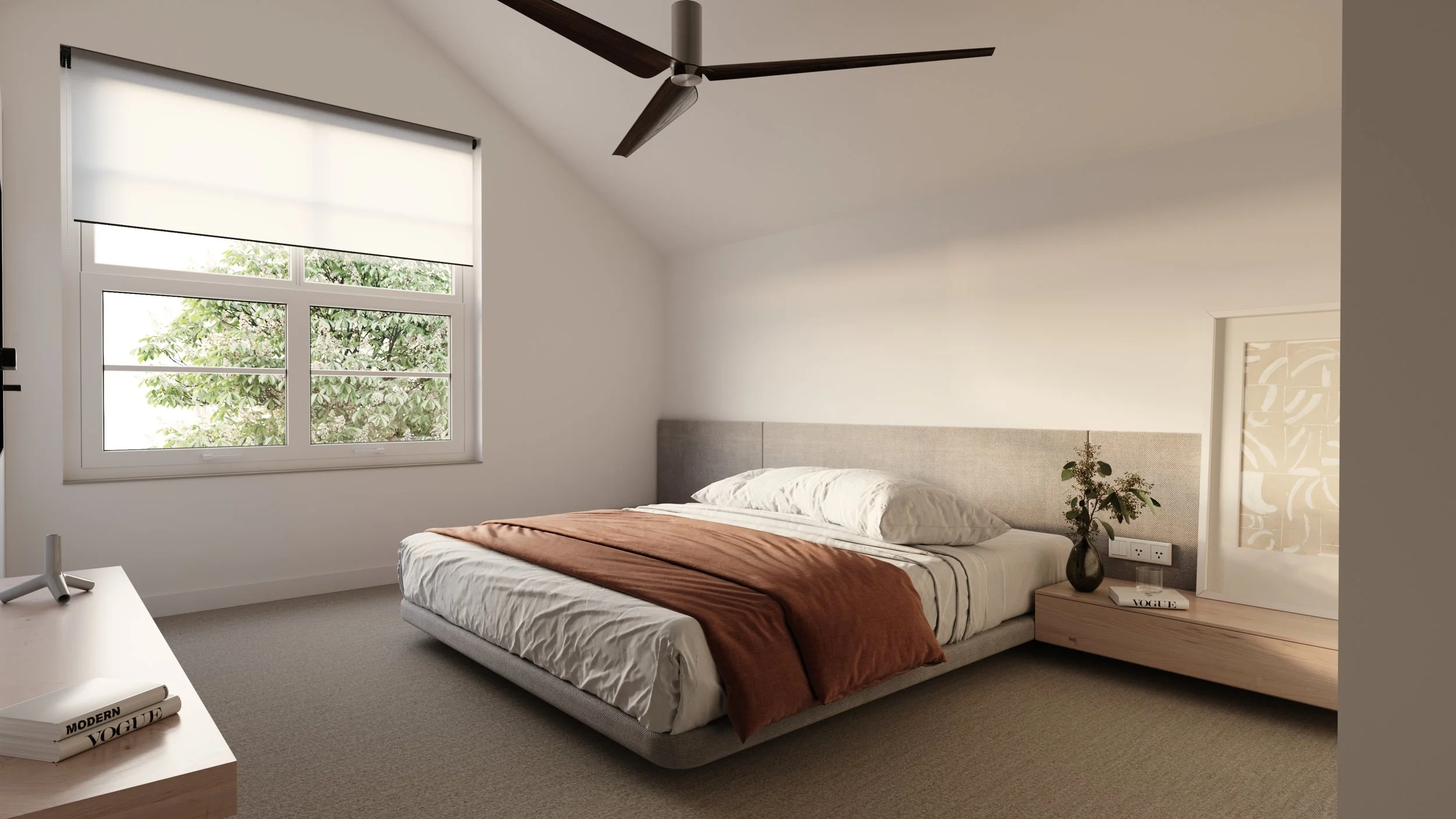 Wolff Street Townhomes bedroom rendering with vaulted ceiling