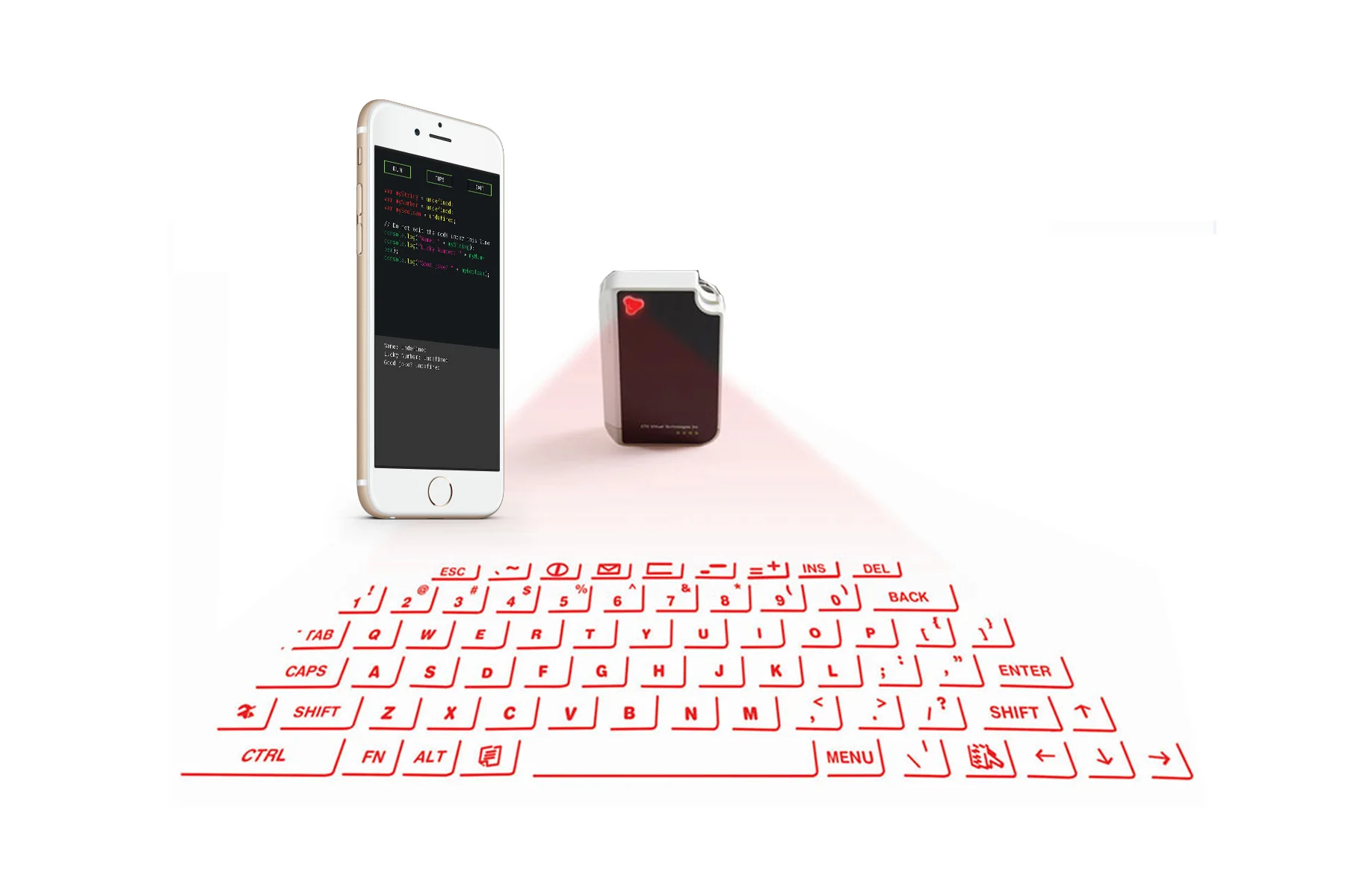 In order to provide our users with a better coding experience on mobile version, a virtual keyboard is paired through Bluetooth. Virtual keyboard is developed by CYX, a laser keyboard that can be projected on virtually any surface. The whole device fits in a simple keychain, being the size of a ZIPPO lighter.