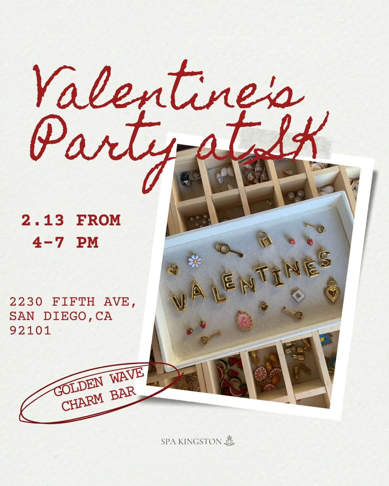 Our Valentine&rsquo;s Day event is just one week away ❤️
Be sure to mark your calendars, we can&rsquo;t wait to see you from 4 to 7pm on the 13th.

We&rsquo;re so excited to welcome @goldenwavepermanentjewelry Charm Bar, where guests can design and c
