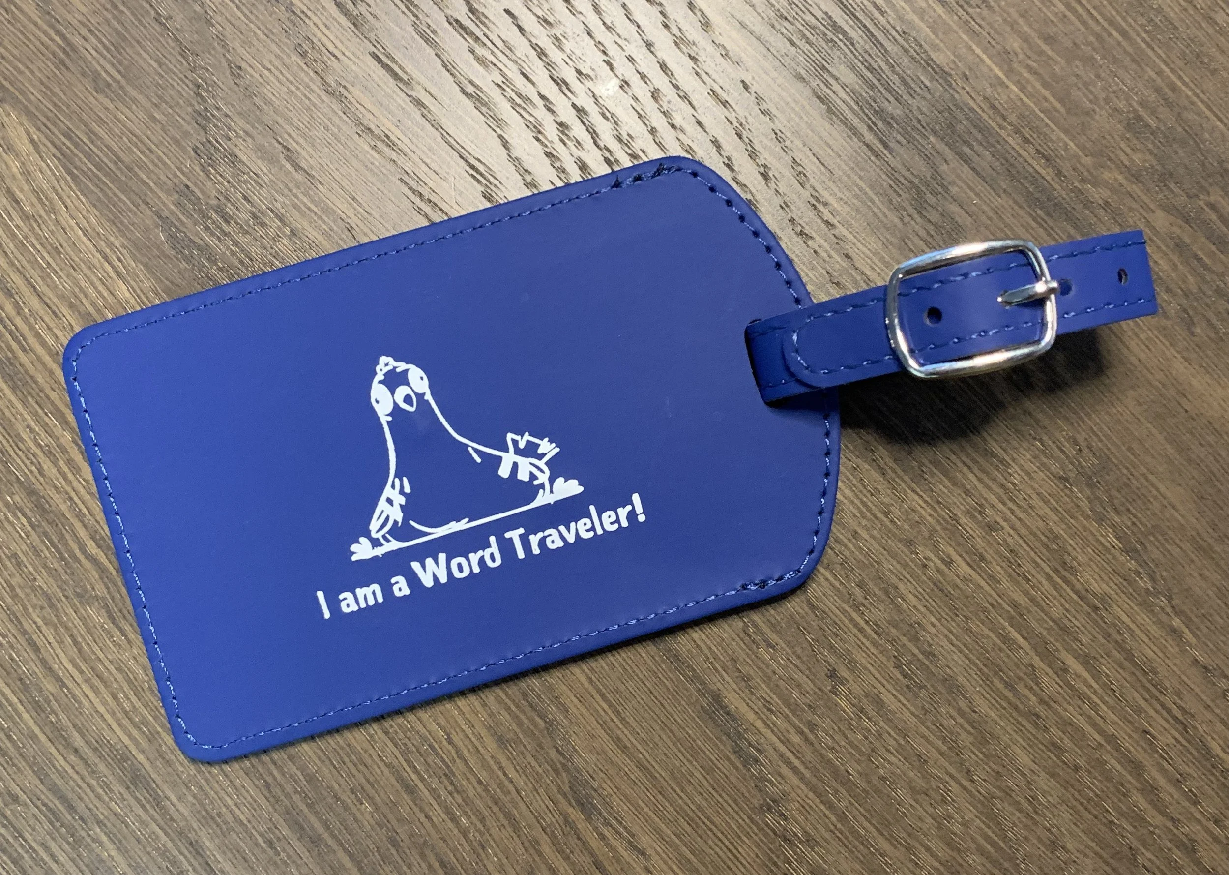 Luggage tag for the Word Traveler game.