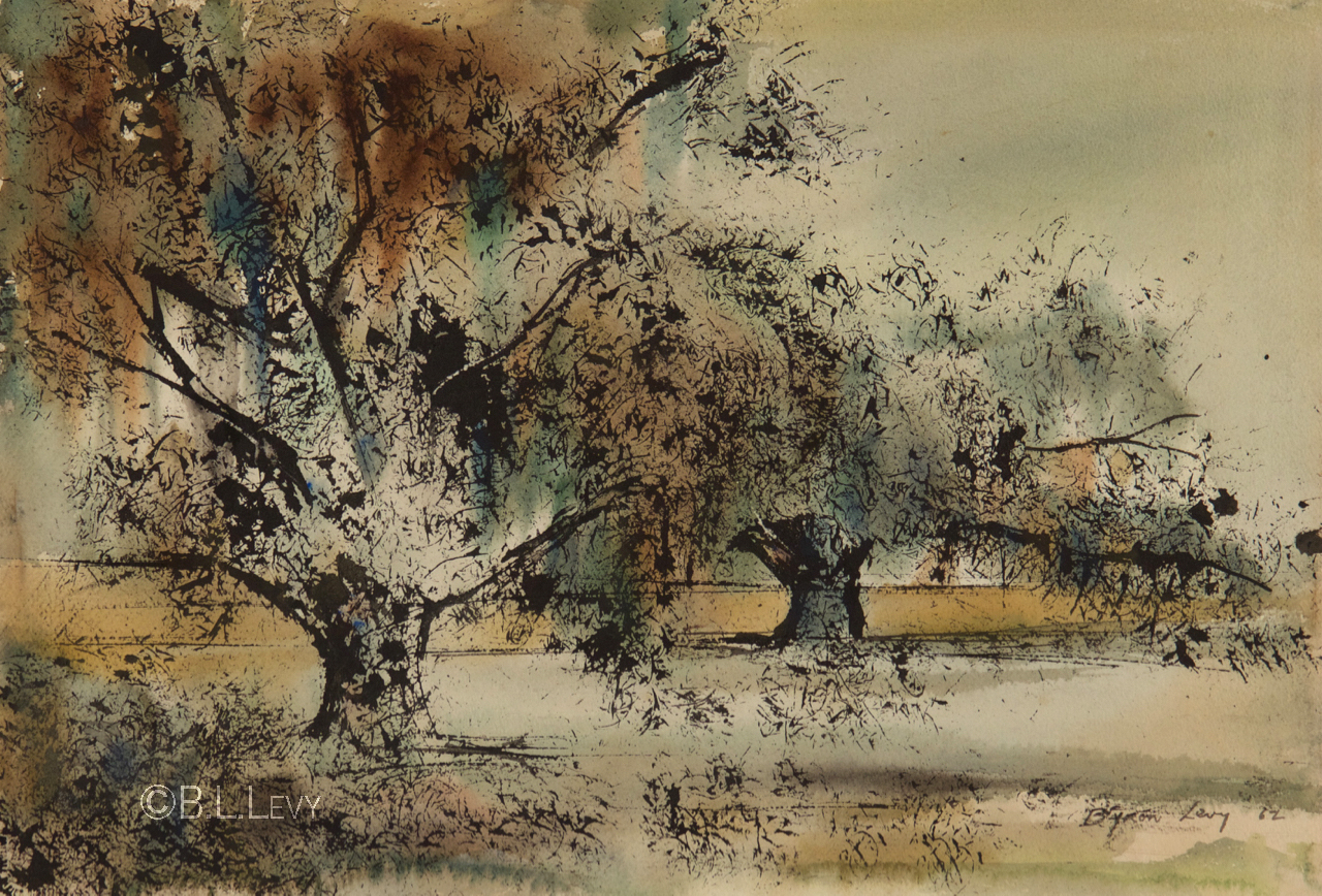 Gramps did a series of pictures like this, where he used Spanish moss as a painting tool. The leaves on the trees here were "painted" by dipping moss in paint. 