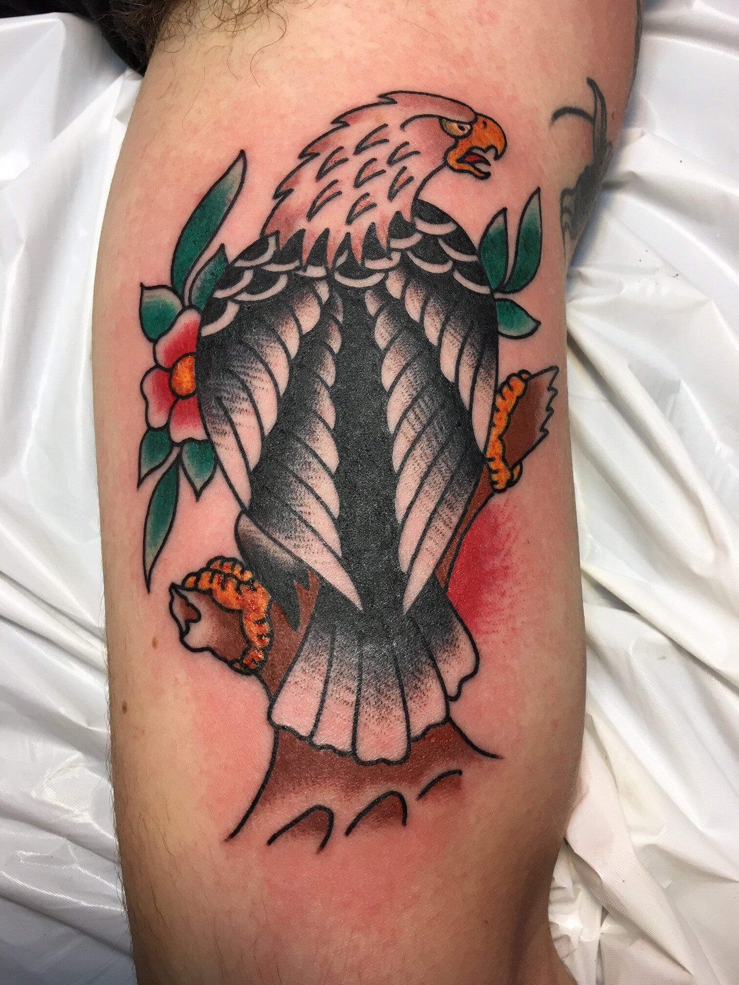 Traditional eagle tattoo in color by Brian Gattis at Southern Star Tattoo in Atlanta, Georgia
