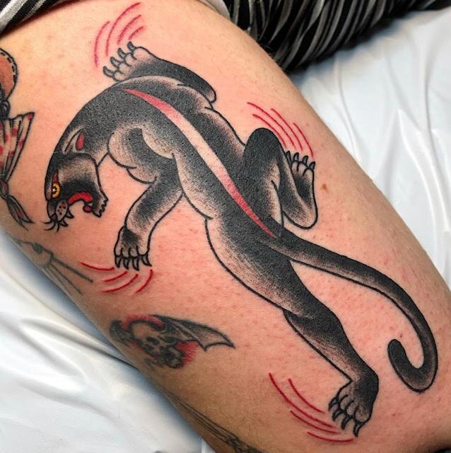 Traditional panther tattoo by Brian Gattis at Southern Star Tattoo in Atlanta, Georgia