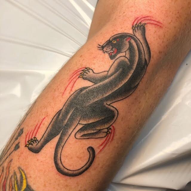 Black panther tattoo by Brian Gattis at Southern Star Tattoo in Atlanta, Georgia