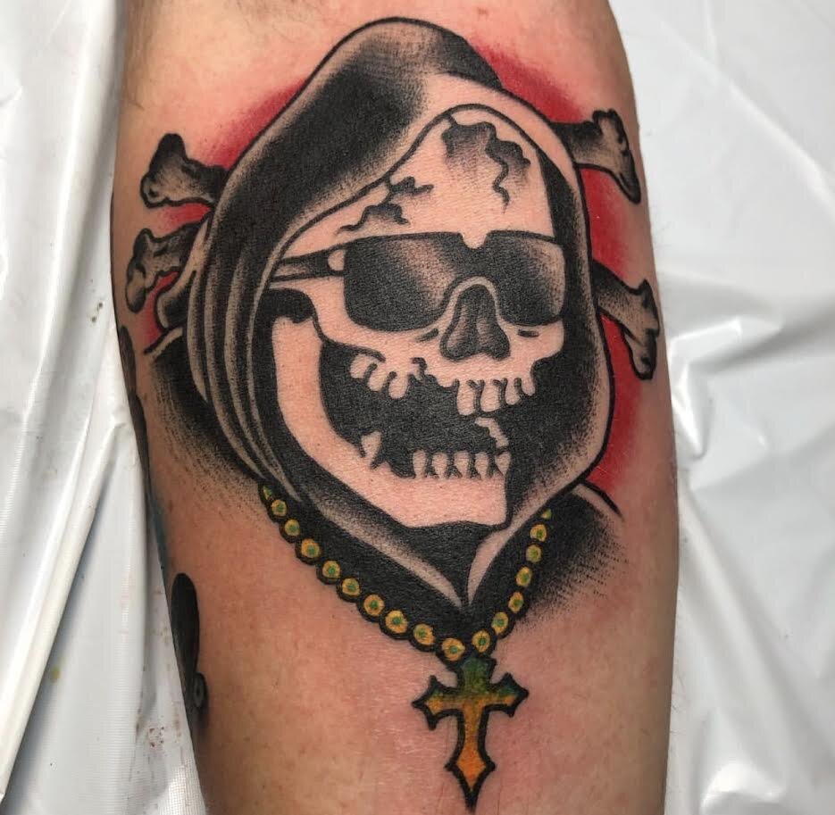 Skull tattoo by Brian Gattis at Southern Star Tattoo in Atlanta, Georgia