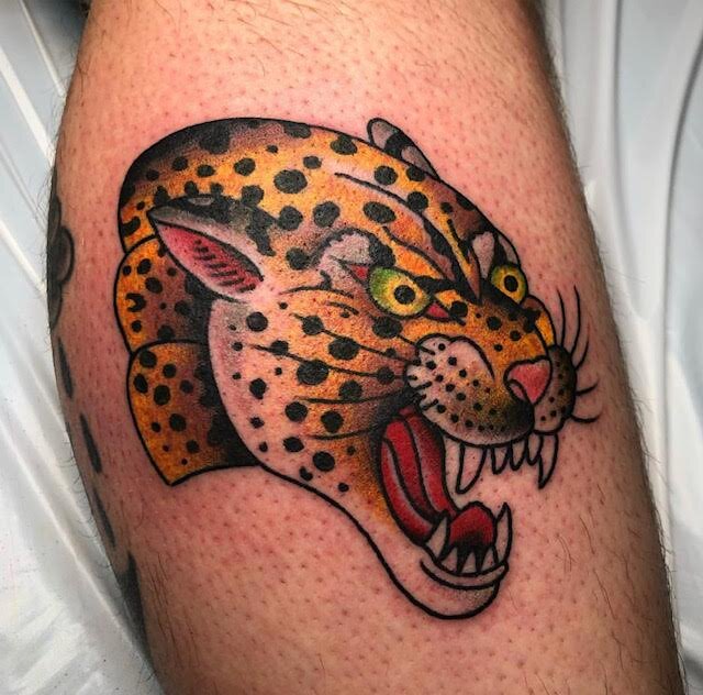 Traditional tiger head tattoo in bold color by Brian Gattis at Southern Star Tattoo in Atlanta, Georgia