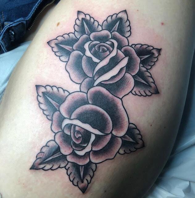 Rose tattoo in black and grey by Brian Gattis at Southern Star Tattoo in Atlanta, Georgia