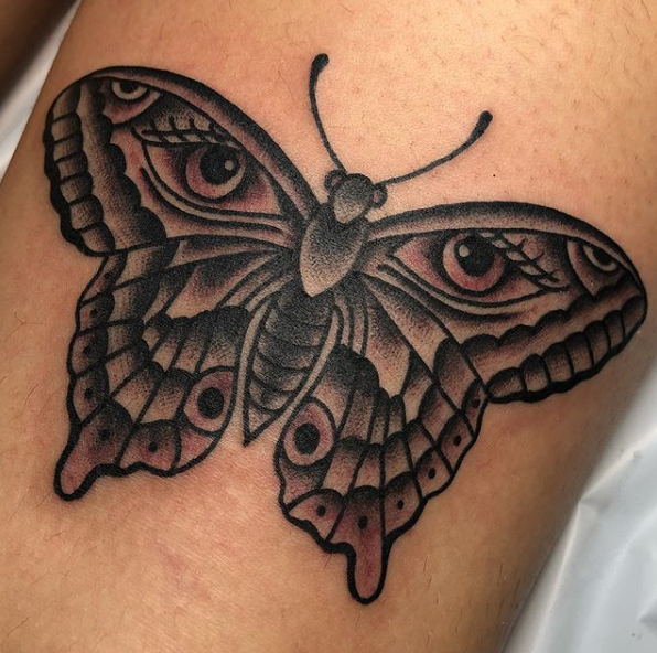 Fine detail black and grey moth tattoo by Brian Gattis at Southern Star Tattoo in Atlanta, Georgia
