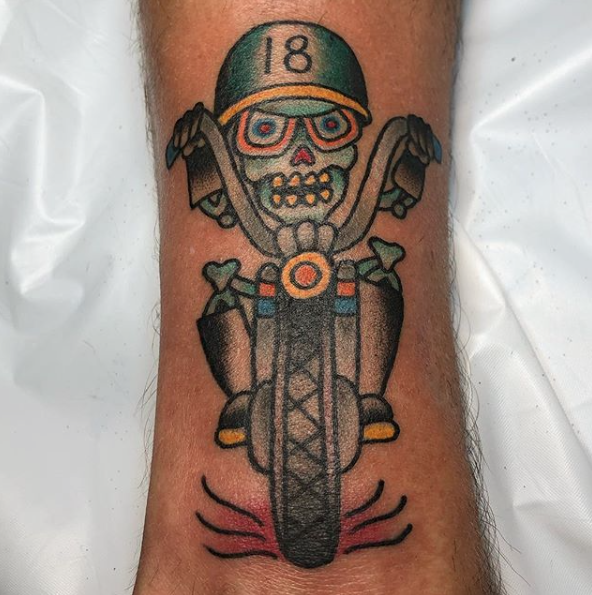 Motorcycle tattoo by Brian Gattis at Southern Star Tattoo in Atlanta, Georgia