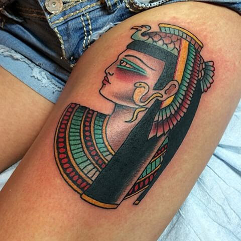 Egyptian tattoo in bold color by Andrew Patch at Southern Star Tattoo in Atlanta, Georgia.