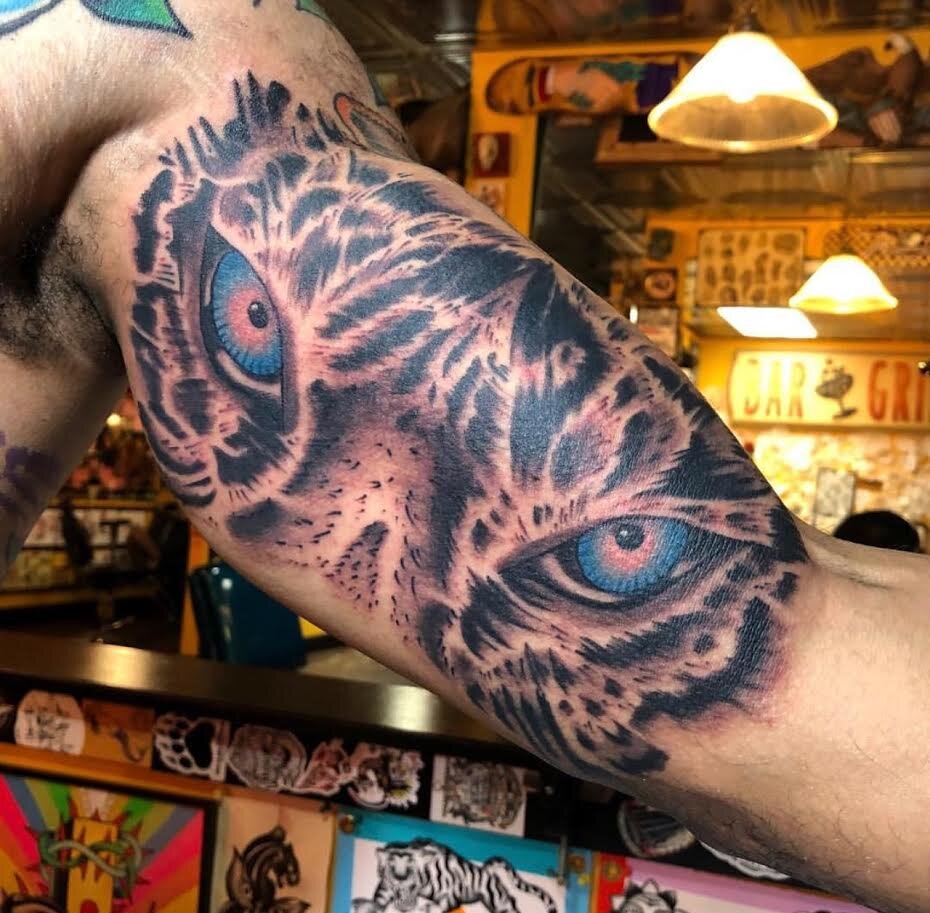 Detailed owl tattoo by Andrew Patch at Southern Star Tattoo in Atlanta, Georgia.