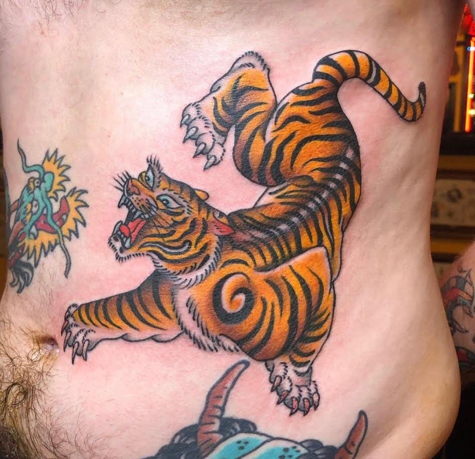 Tiger tattoo by Andrew Patch at Southern Star Tattoo in Atlanta, Georgia.