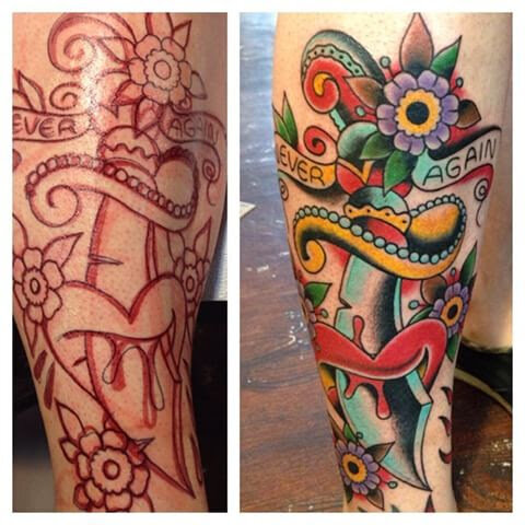 Before and after tattoo process by Bill Conner at Southern Star Tattoo in Atlanta, Georgia