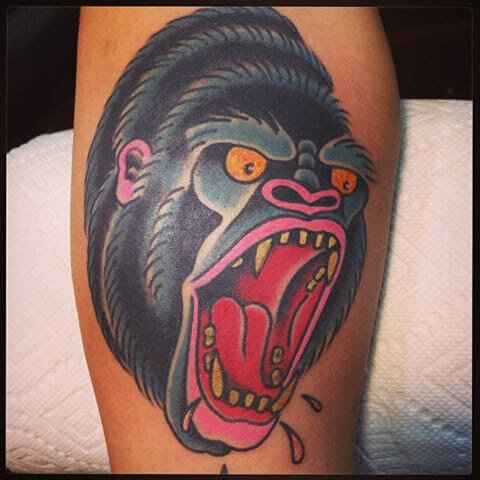 Bold traditional gorilla tattoo by Bill Conner at Southern Star Tattoo in Atlanta, Georgia