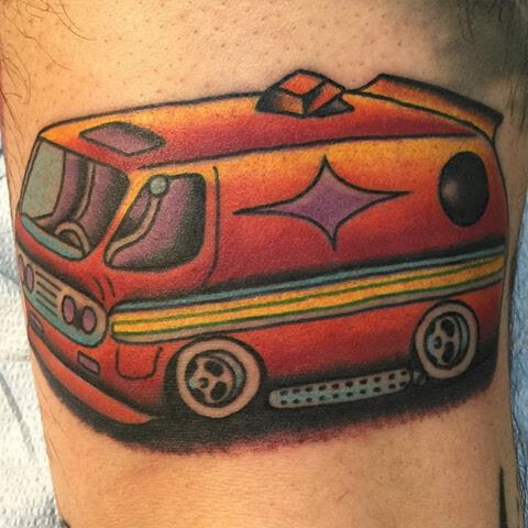 Hippie van tattoo by Bill Conner at Southern Star Tattoo in Atlanta, Georgia