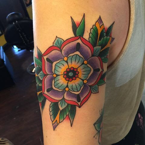 Bold traditional flower tattoo by Bill Conner at Southern Star Tattoo in Atlanta, Georgia