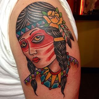 Native American woman tattoo by Demian Bouchan at Southern Star Tattoo in Atlanta, Georgia